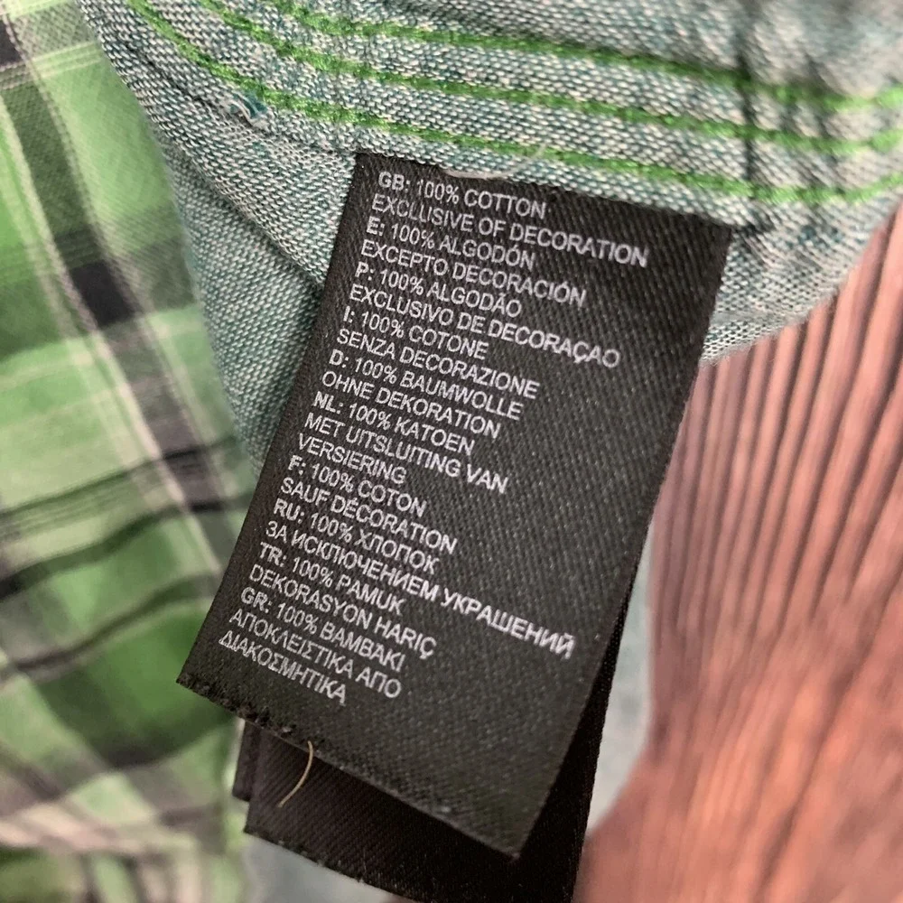 North Face Men Short Sleeve Green Button Plaid Soft Cotton Outdoor Shirt Sz XL‎
